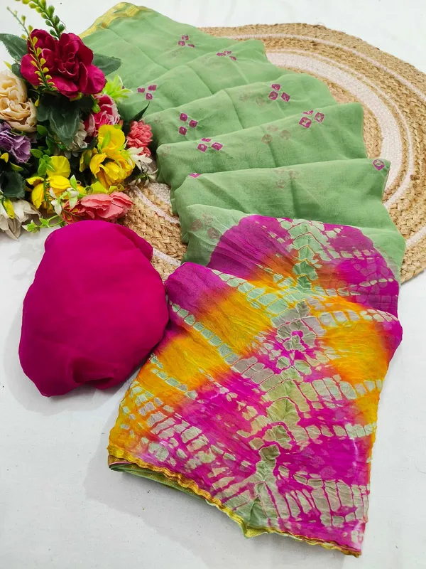 powder_Green_jodhpuri_hand_made_bandhej_saree