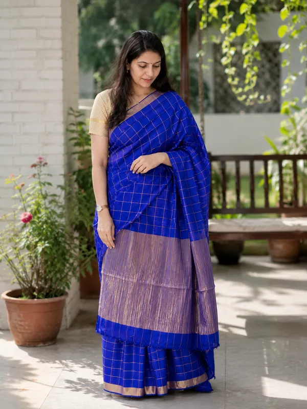 Pure_Handloom_Tussar_Zari_Checks_Woven_Saree