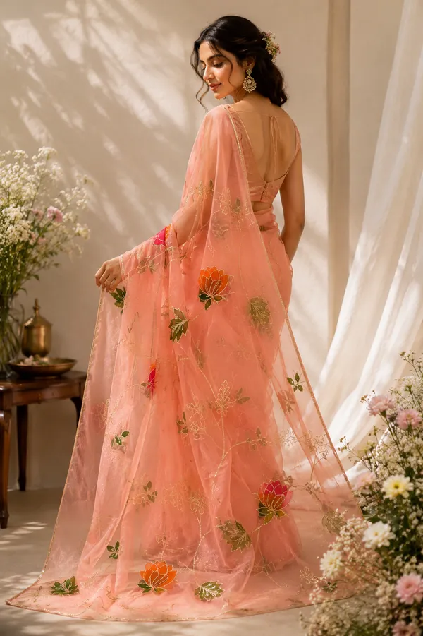 Royal_Blush_Handpainted_Gota_Patti_Georgette_Saree
