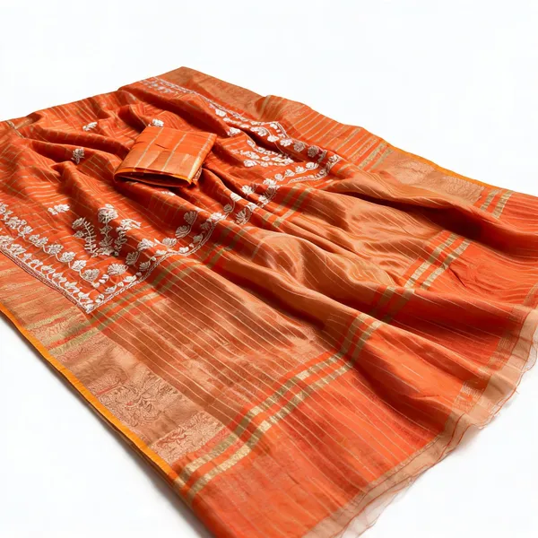 Rust_Orange_Zari_Pitta_Work_Kota_Check_Festive_Saree