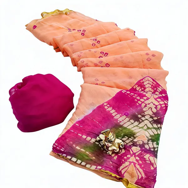 Peach_Peach_Jodhpuri_Hand_Made_Bandhej_Saree