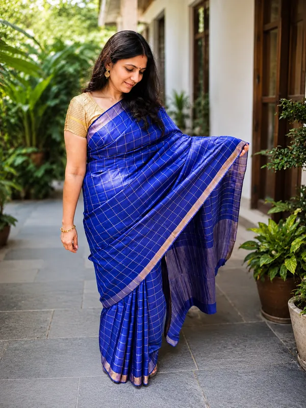 Pure_Handloom_Tussar_Zari_Checks_Woven_Saree