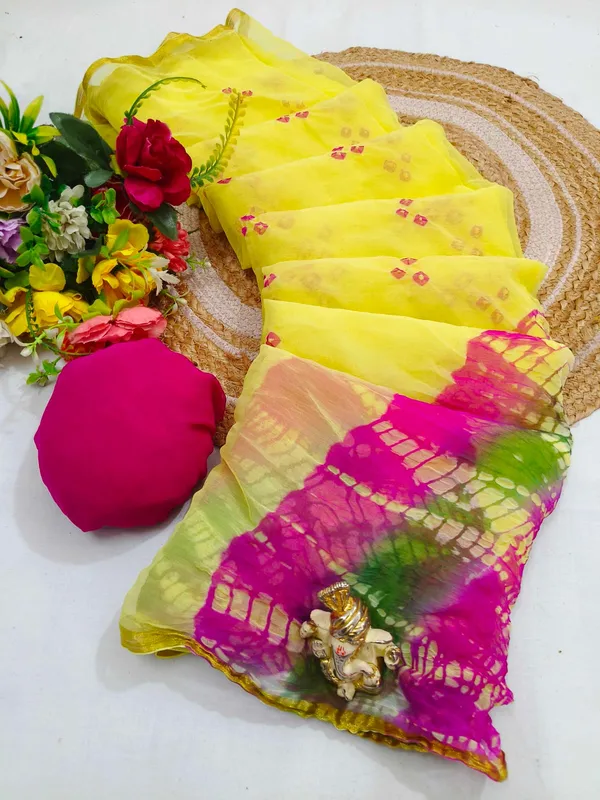 lemon_yellow_jodhpuri_hand_made_bandhej_saree