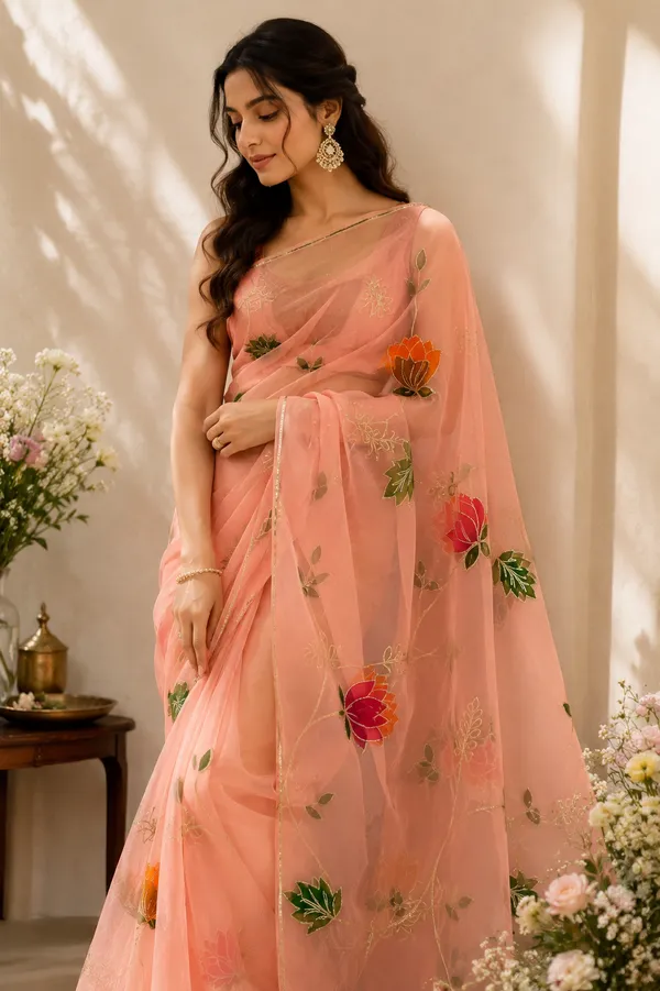 Royal_Blush_Handpainted_Gota_Patti_Georgette_Saree