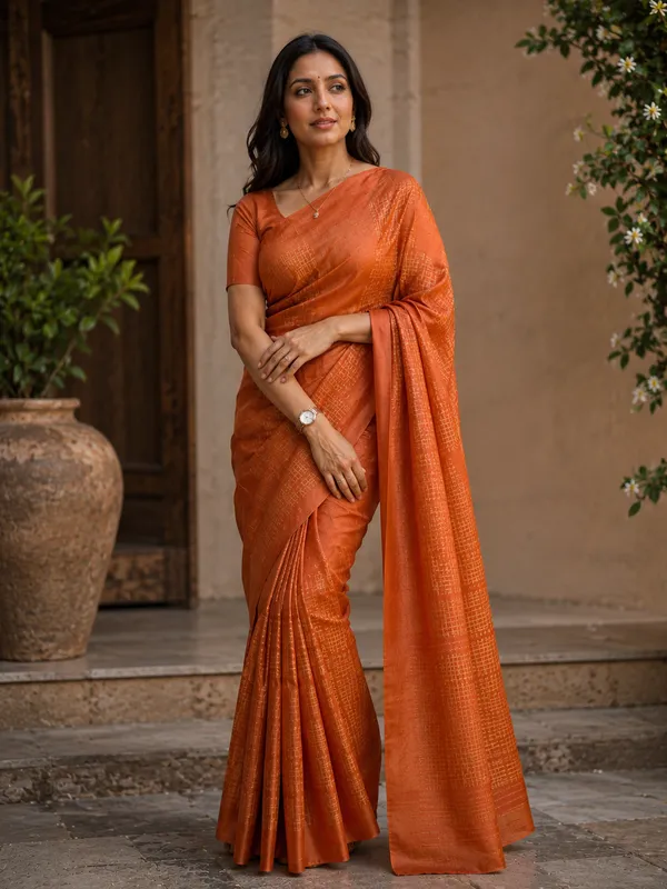 Orange_Pure_Tussar_Embroidery_Saree