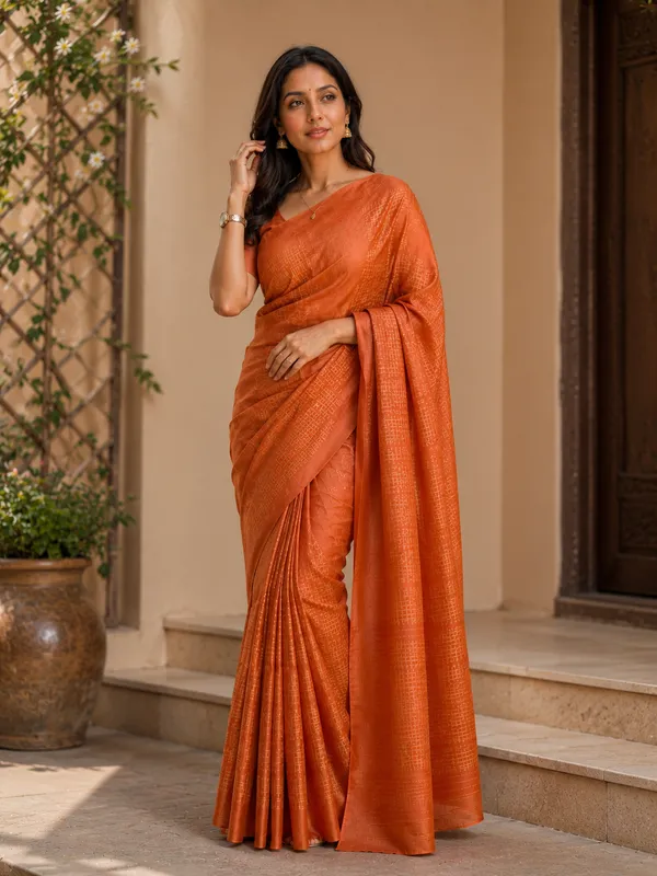 Orange_Pure_Tussar_Embroidery_Saree