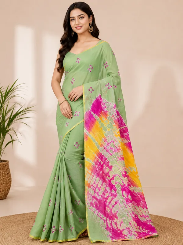 Powder_Green_Jodhpuri_Hand_Made_Bandhej_Saree