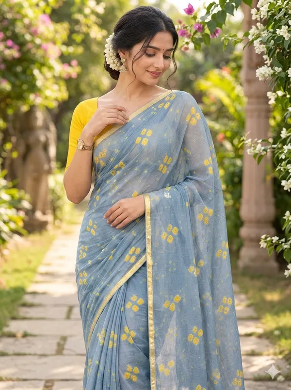 Dusty_Greyish_Blue_Jodhpuri_Hand_Made_Bandhej_Saree
