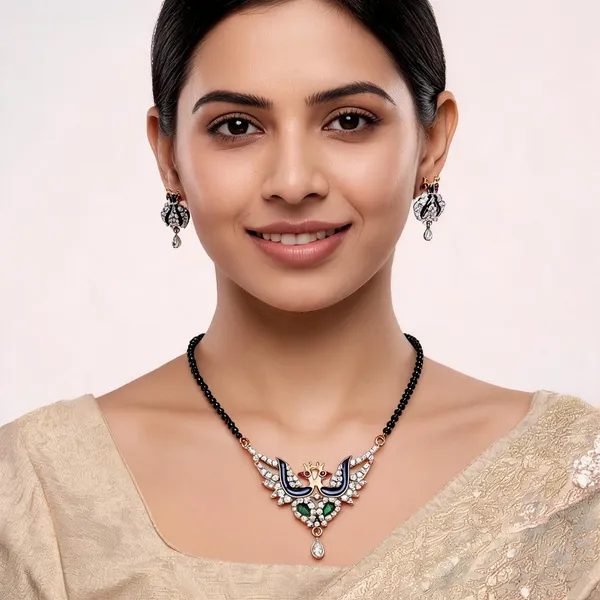 Black_White_Silver_Plated_Peacock_Ad_Mangalsutra_Jewellery_Set_For_Women