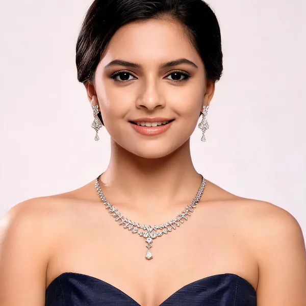 White_Silver_Gold_Plated_American_Diamond_Floral_Jewellery_Set_For_Women
