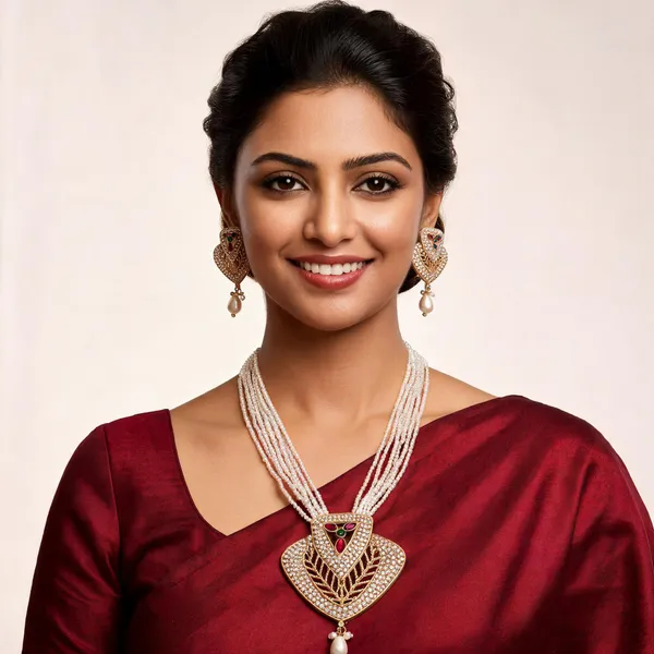 Multicolor_Gold_Plated_Pearl_Heart_Pendant_Jewellery_Set_For_Women