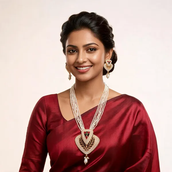Multicolor_Gold_Plated_Pearl_Heart_Pendant_Jewellery_Set_For_Women