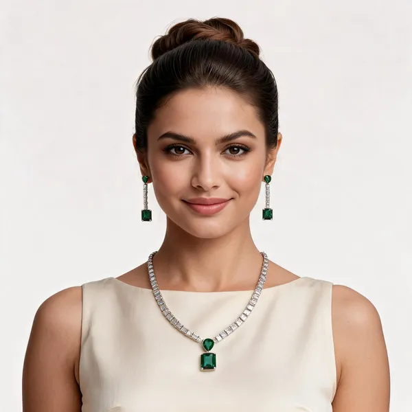 Gold_Plated_Emerald_Green_Crystal_Pendant_Jewellery_Set_For_Women