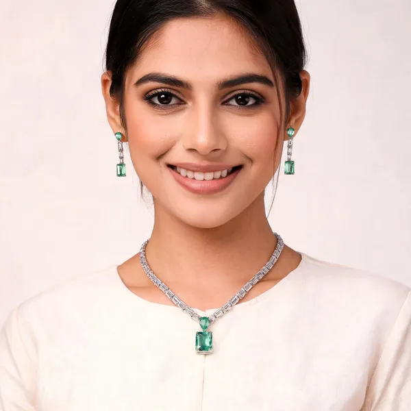 Silver_Plated_Mint_Green_Diamond_Jewellery_Set_For_Women