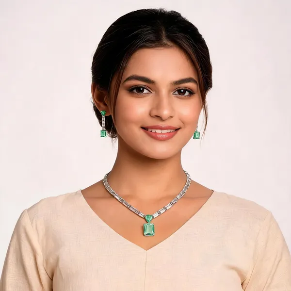 Silver_Plated_Mint_Green_Diamond_Jewellery_Set_For_Women