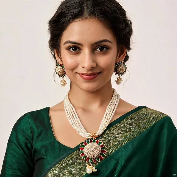 Gurulivora_White_Pearl_Gold_Plated_Floral_Jewellery_Set_For_Women
