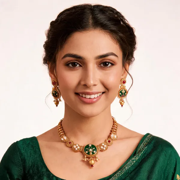 Gurulivora_Green_Gold_Plated_Floral_Jewellery_Set_For_Women