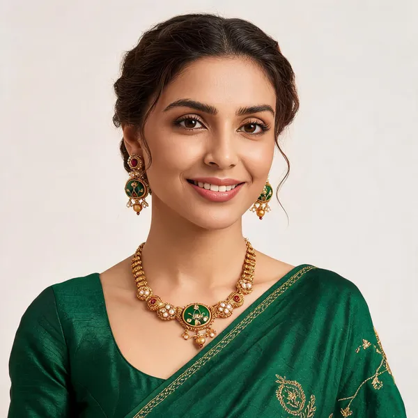 Gurulivora_Green_Gold_Plated_Floral_Jewellery_Set_For_Women