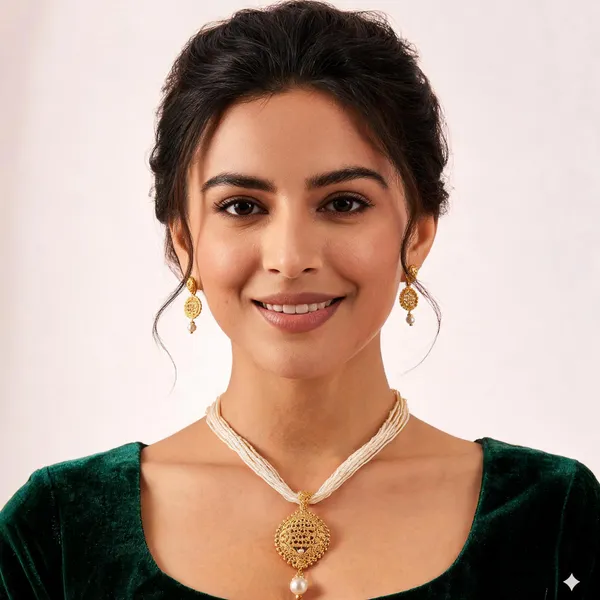 White_Gold_Plated_Filigree_Pearl_Drop_Jewellery_Set_For_Women