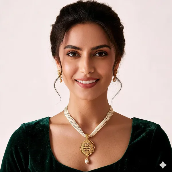 White_Gold_Plated_Filigree_Pearl_Drop_Jewellery_Set_For_Women