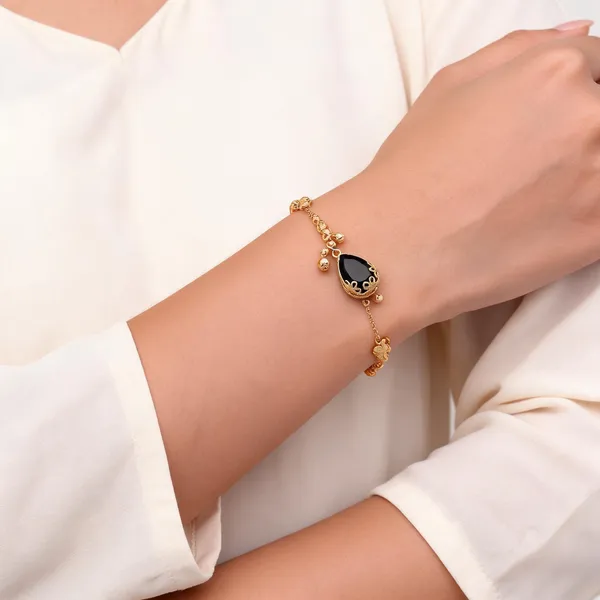 Black_Gold_Plated_Bead_Charm_Hand_Bracelet_For_Women