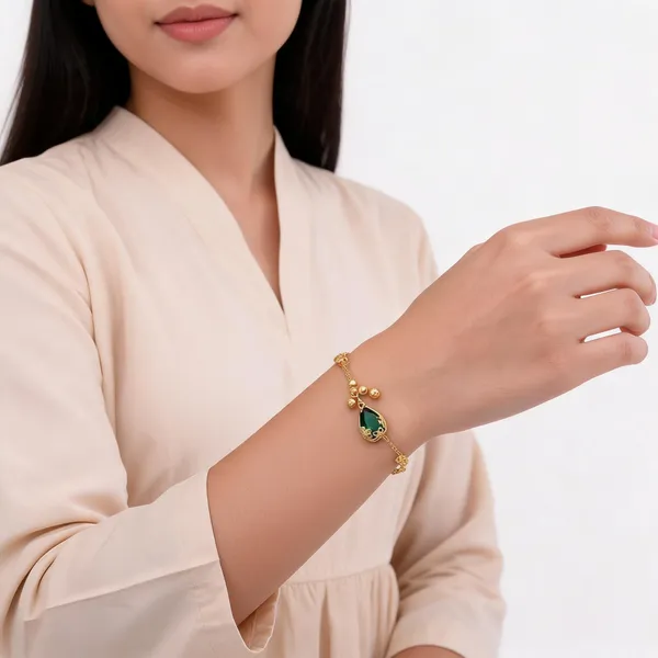 Green_Gold_Plated_Bead_Charm_Hand_Bracelet_For_Women