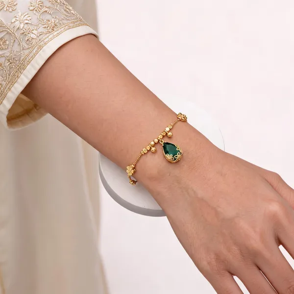 Green_Gold_Plated_Bead_Charm_Hand_Bracelet_For_Women