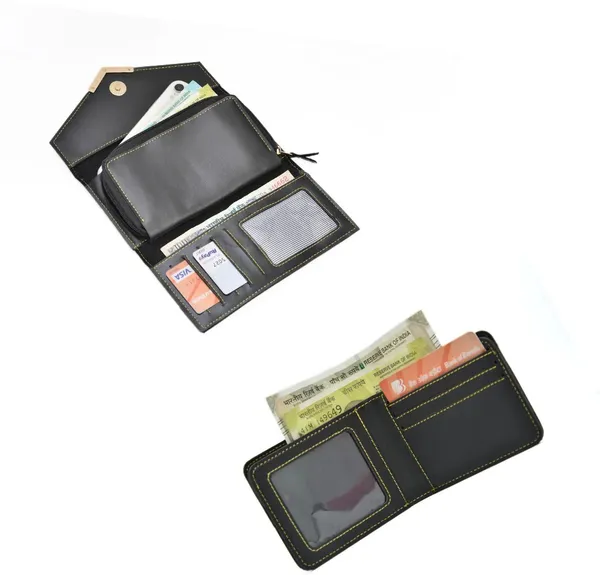 AngelsCreation_Men_And_Women_Evening/Party,_Trendy_Black_Artificial_Leather_Wallet_3_Card_Slots,_Pack_of_2_Pack_Of_2