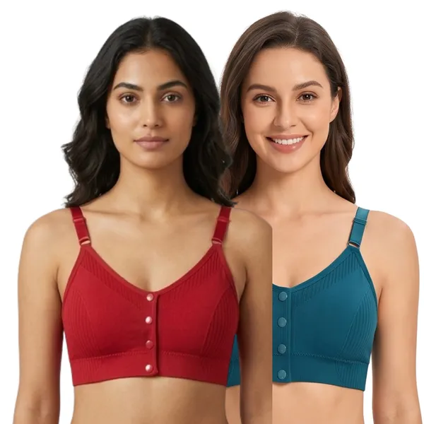 Teal_&_Red_Ribbed_Comfort_Fit_Front_Open_Bra_for_Women
