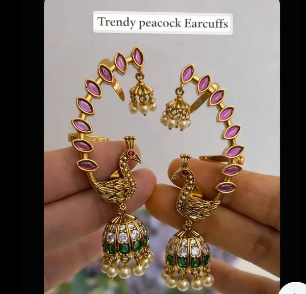 Gold-Tone_Peacock_Ear_Cuff_Jhumka_Earrings_For_Women