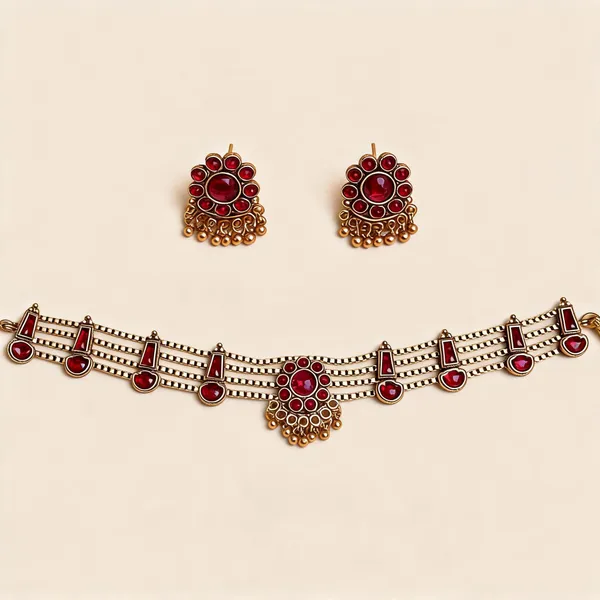Gold_Tone_Red_Stone_Choker_Necklace_Set_For_Women