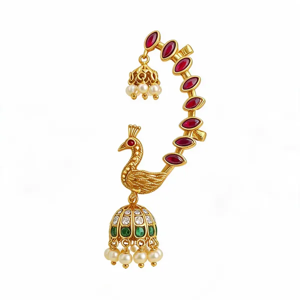 Gold-Tone_Peacock_Jhumka_Ear_Cuff_Earring_For_Women