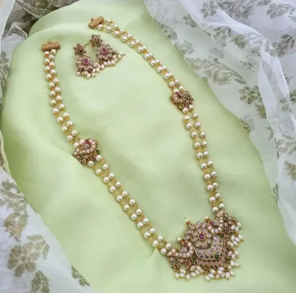 Gold_Tone_Pearl_Stone_Necklace_Set_For_Women