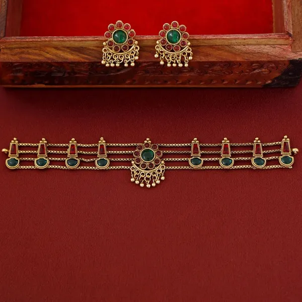 Gold-Tone_Red_Green_Necklace_And_Earrings_Set_For_Women