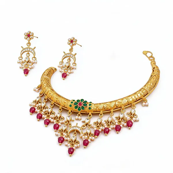 Gold_Tone_Traditional_Necklace_Set_For_Women