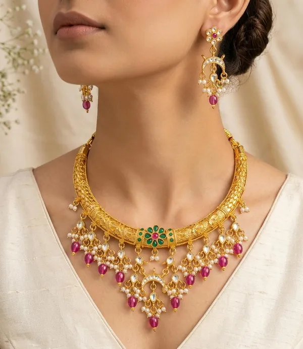 Gold_Tone_Traditional_Necklace_Set_For_Women