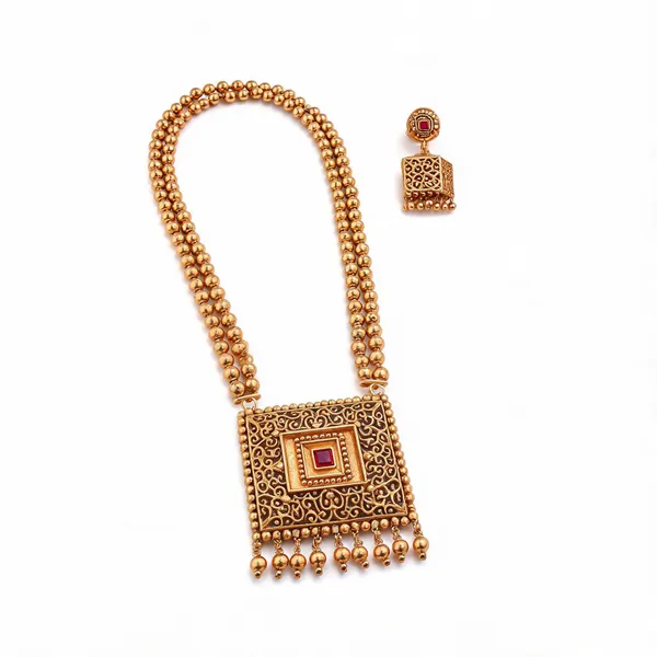 Gold_Tone_Traditional_Necklace_And_Earrings_Set_For_Women