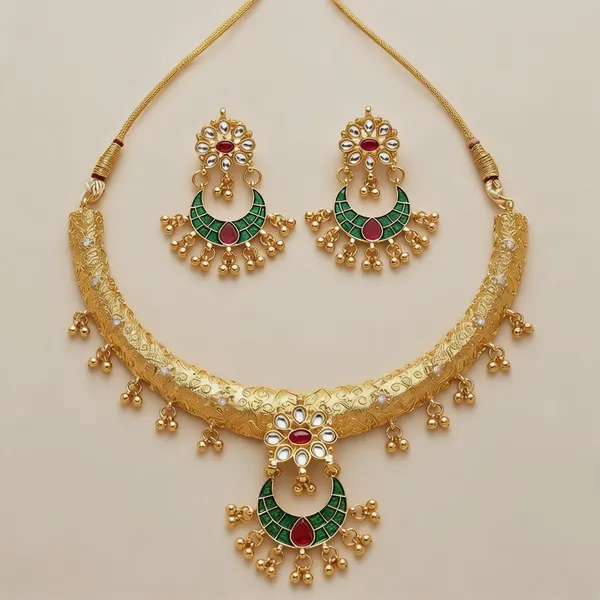 Gold_Tone_Green_And_Red_Ethnic_Necklace_And_Earring_Set