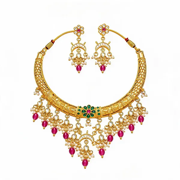 Gold_Tone_Traditional_Necklace_Set_For_Women