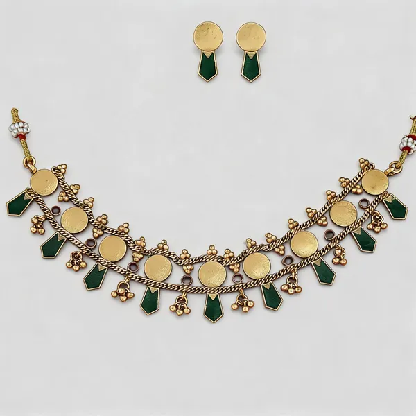 Gold_Tone_Green_Necklace_Set_For_Women