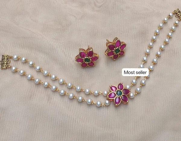 Multicolour_Pearl_Beaded_Floral_Necklace_And_Earrings_Set_For_Women
