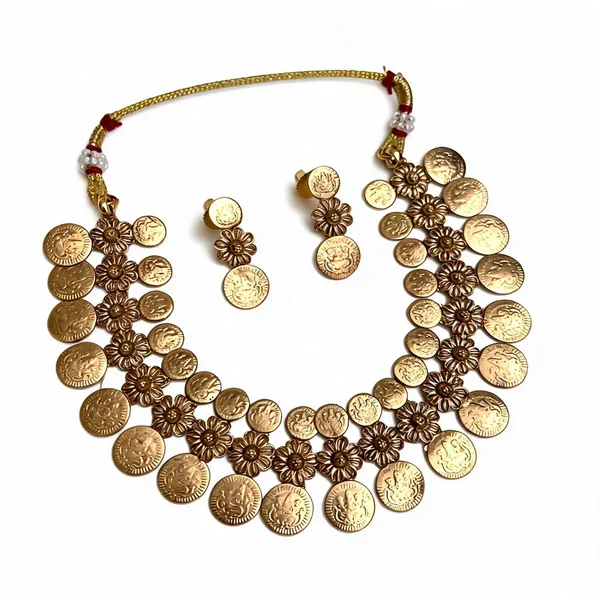 Gold-Tone_Coin_Motif_Necklace_Set_For_Women