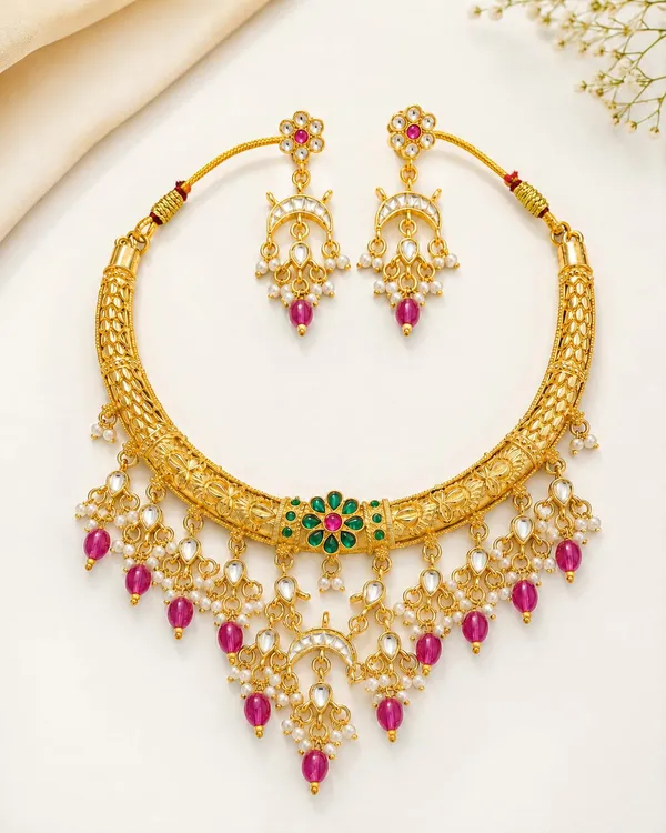 Gold_Tone_Traditional_Necklace_Set_For_Women