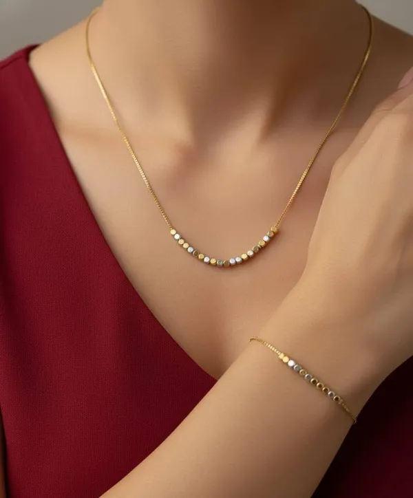 Gold_Tone_Beaded_Necklace_And_Bracelet_Set_For_Women