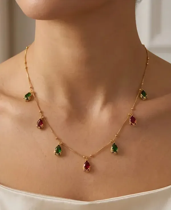 Gold-Tone_Multicolour_Teardrop_Pendant_Necklace_For_Women