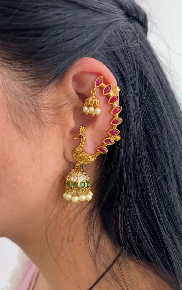 Gold-Tone_Peacock_Jhumka_Ear_Cuff_Earring_for_Women