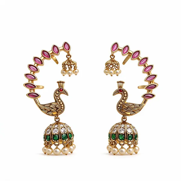 Gold-Tone_Peacock_Ear_Cuff_Jhumka_Earrings_For_Women