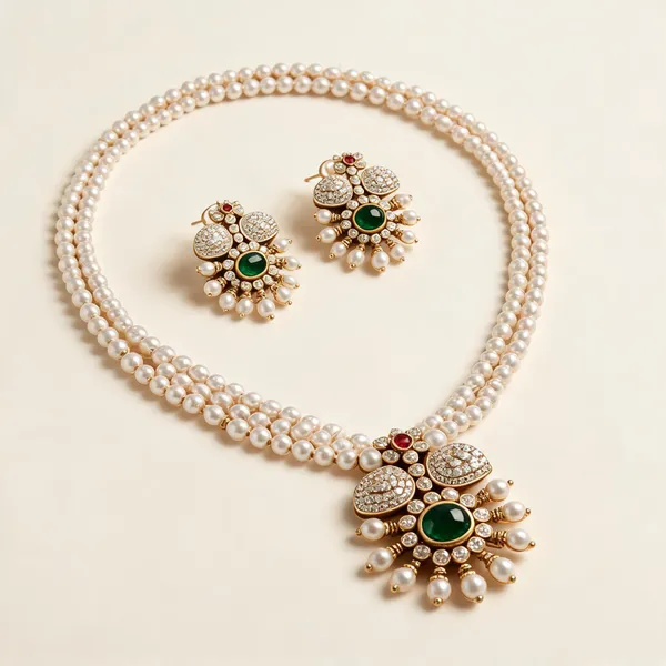 Gold_Tone_Pearl_Necklace_And_Earrings_Set_For_Women