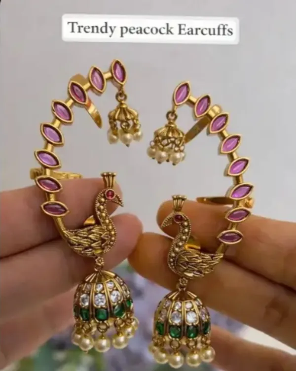 Gold-Tone_Peacock_Ear_Cuff_Jhumka_Earrings_For_Women