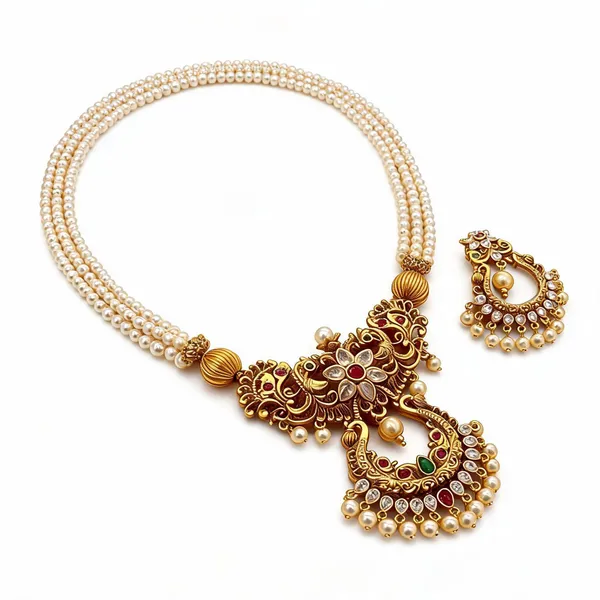 Gold_Tone_Pearl_Bridal_Necklace_Set_For_Women